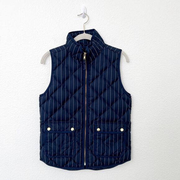 [J. Crew] Navy Blue Excursion Vest Striped Quilted Down Filled Puffer Vest Sz XS - Picture 2 of 10